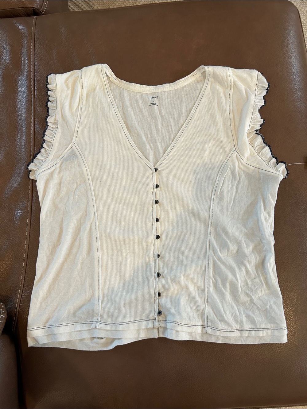 Maeve by Anthropologie Short Sleeve V-Neck Button Front Top